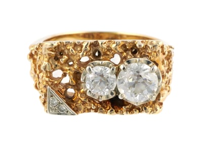 14K Gold Nugget Ring with Diamonds