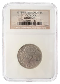1775 El Cazador Shipwreck 2 Reales Coin