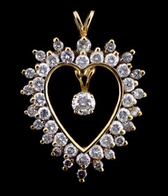14K Gold Diamond Large Heart Pendant