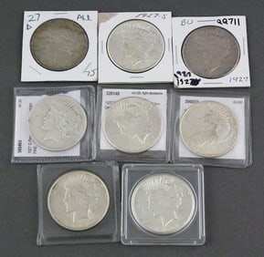 (8) 1927 Peace Silver Dollars