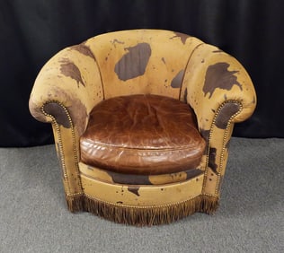 Vintage Cowhide Leather Barrel Chair