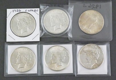 (6) 1926 Peace Silver Dollars