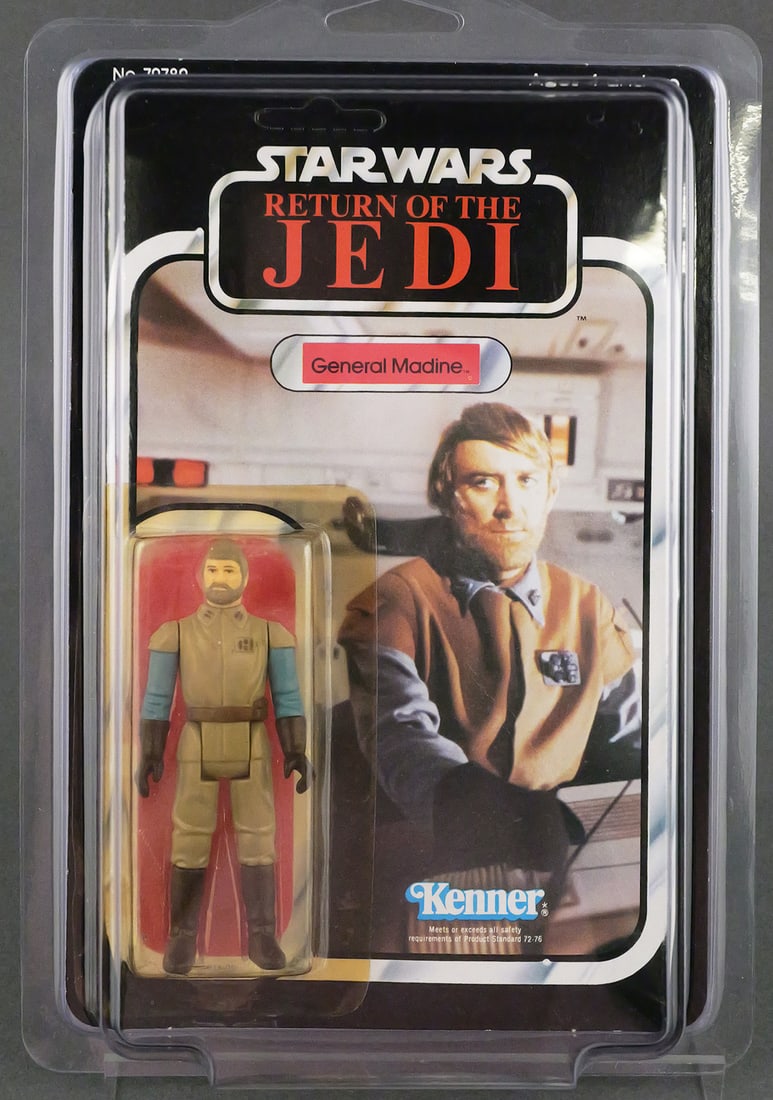 Star Wars General Madine 77 Back MOC: Kenner Star Wars General Madine on a ROTJ 77-back card. TAGS: Return of the Jedi, Episode VI, Star Wars action figure, Kenner vintage, No 70780, 1983. This item can be shipped in-house. Multiple lot c