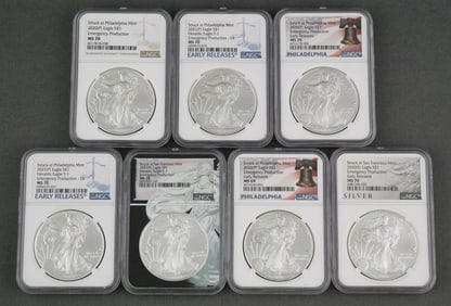 (7) NGC Graded Silver Eagles 2020–2021