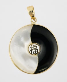14K Gold Onyx MOP Yin Yang Pendant