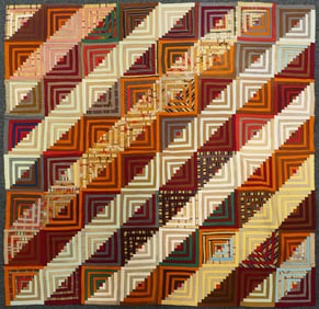Vintage Log Cabin Pattern Quilt Top