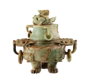 Chinese Jade Censer with Coiled Dragon Finial