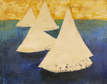 Mid Century Naive Modernist Maritime Painting