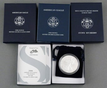 (4) American Silver Eagle Coins 2006-2008
