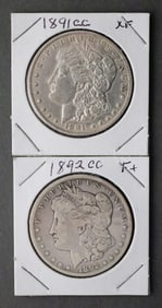 (2) Morgan Silver Dollars 1891CC 1892CC