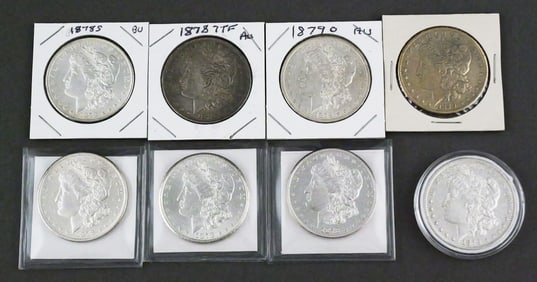 (8) Morgan Silver Dollars 1878 1879