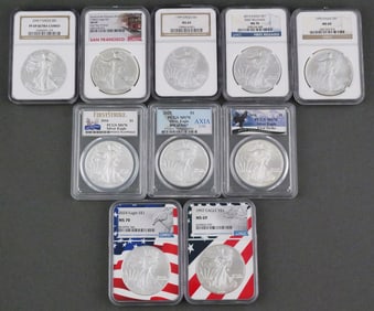 (10) Graded American Silver Eagles