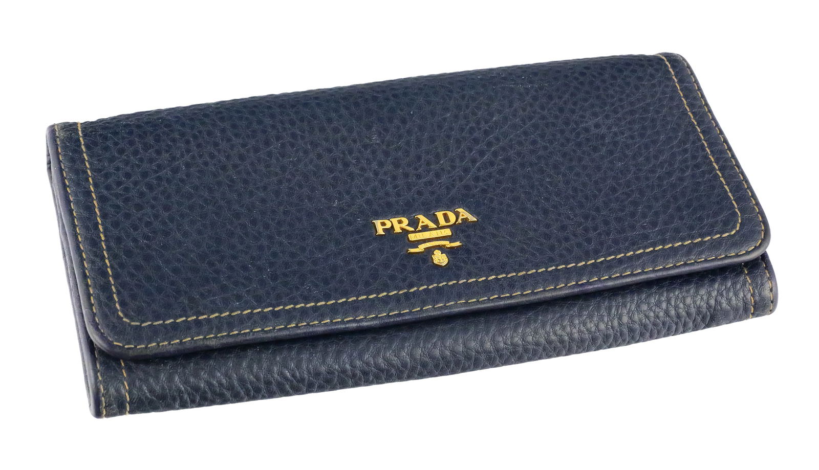 Prada Vitello Daino Long Wallet COA: Prada blue Vitello Daino Continental long wallet, blue textured leather. Comes with certificate of authenticity and fabric storage bag. Approx. 7-3/8" x 3-3/4". This item can be shipped in-house. Mult