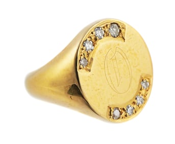 14K Gold Diamond Initial Ring