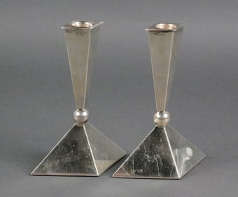 Pair Modernist Sterling Candle Holders