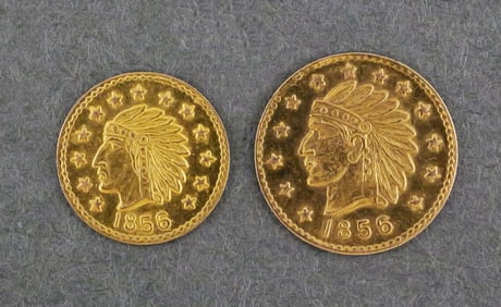 (2) 1856 Indian Head California Gold Tokens