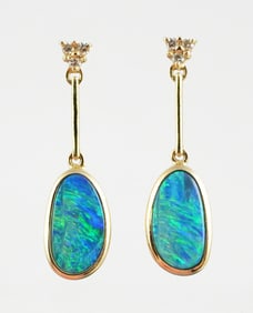 14K Gold Diamond & Opal Drop Earrings
