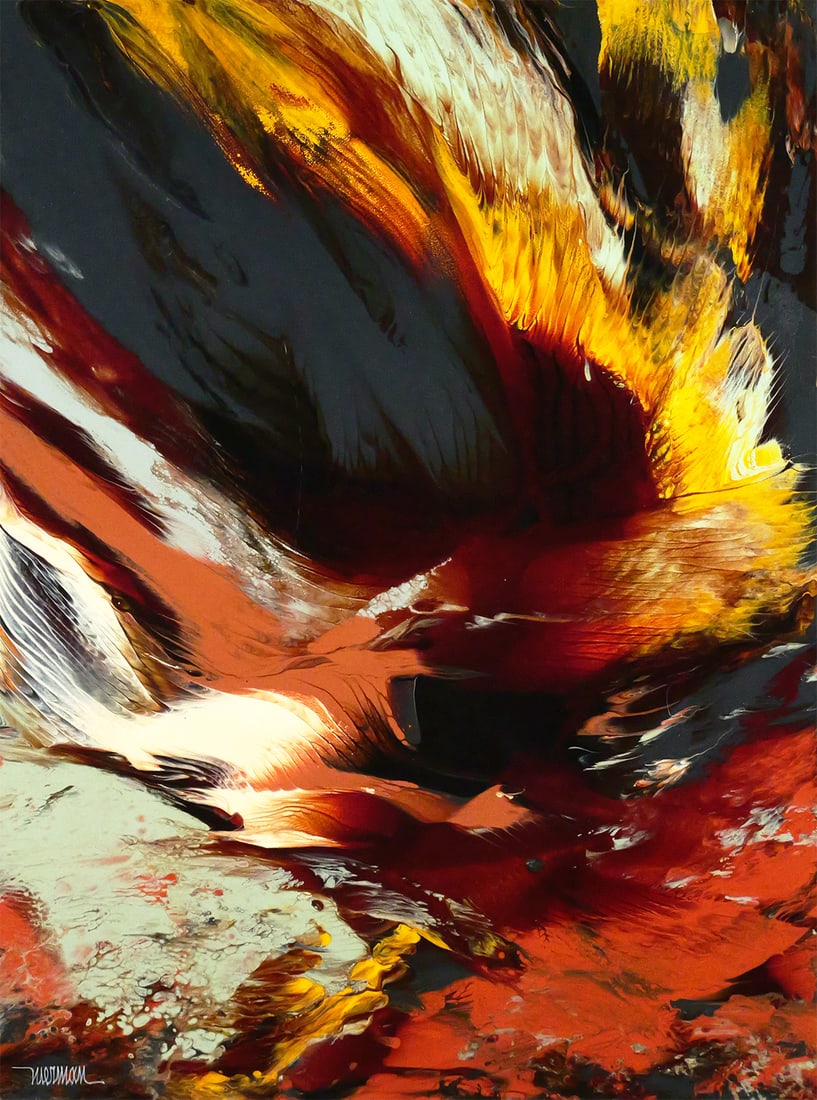 LEONARDO NIERMAN Abstract Painting: Acrylic on board abstract painting by Mexican artist Leonardo Nierman (1932-2023), signed lower left, board measures 31-1/2" x 23-1/2" frame measures 38-1/2" x 30-1/2". This item will need to be