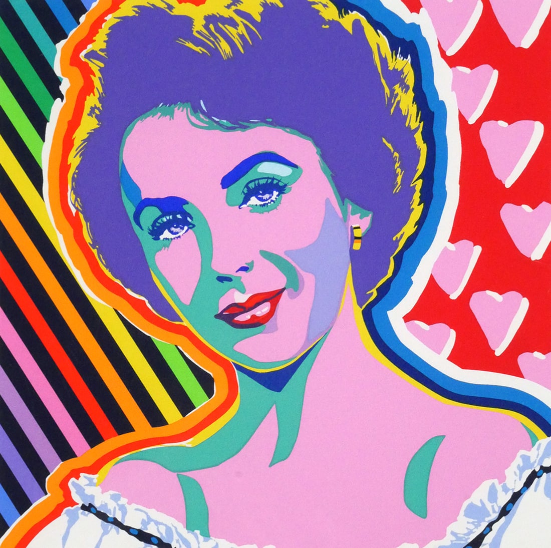 HIRO YAMAGATA Elizabeth Taylor Serigraph: Serigraph on paper featuring a pop art style portrait of Elizabeth Taylor by artist Hiro Yamagata (b. 1948), signed in pencil lower right and numbered lower left CCLXXXVI/CCCV (286/305). Images