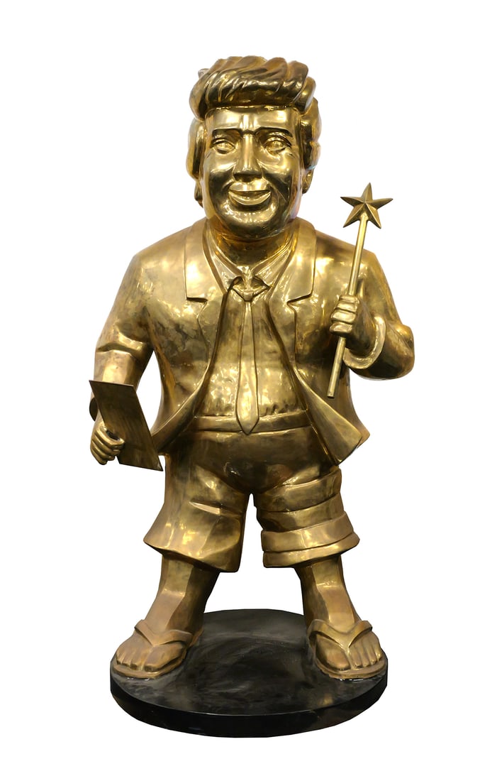 Tommy Zegan GOLDEN TRUMP Bronze: Monumental bronze sculpture based on the original fiberglass "Golden Trump" statue that was displayed at CPAC (later sold on eBay for $50,600), where it was covered by many international news media