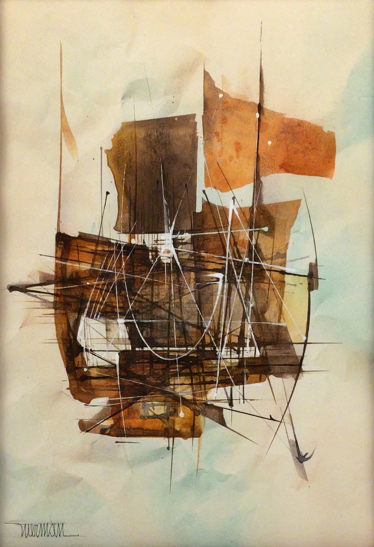 LEONARDO NIERMAN Abstract Painting: Watercolor on paper abstract painting by Mexican artist Leonardo Nierman (1932-2023), signed lower left, image measures 14" x 10-1/4" frame measures 21-1/2" x 17-1/2" This item will need to be shipped