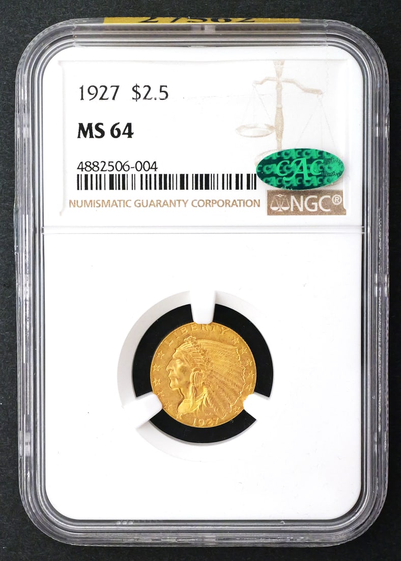 1927 $2.5 Indian Quarter Eagle NGC MS64 CAC (1 of 2)