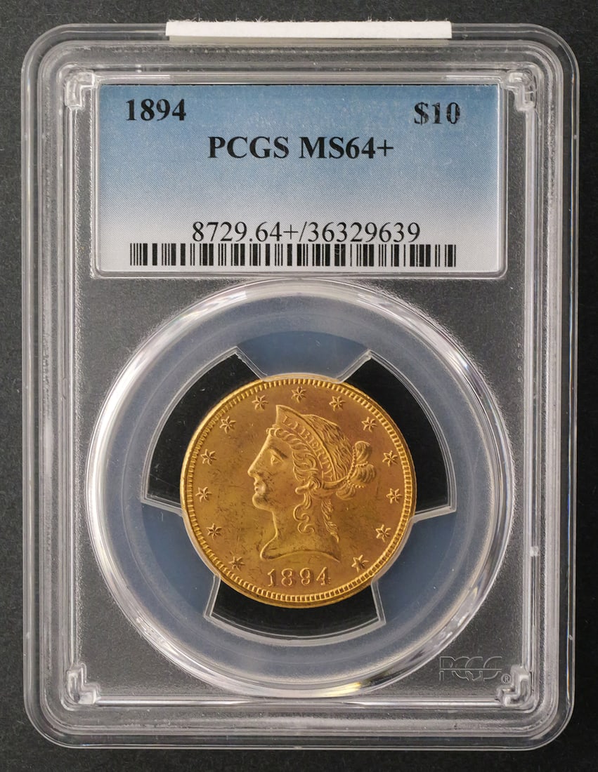1894 $10 Liberty Eagle PCGS MS64+: PCGS graded MS 64+, 1894 United States $10 Liberty Head gold eagle. PLEASE NOTE: Credit cards will not be accepted for this purchase. This item can be shipped in-house. Multiple lot combined shipping