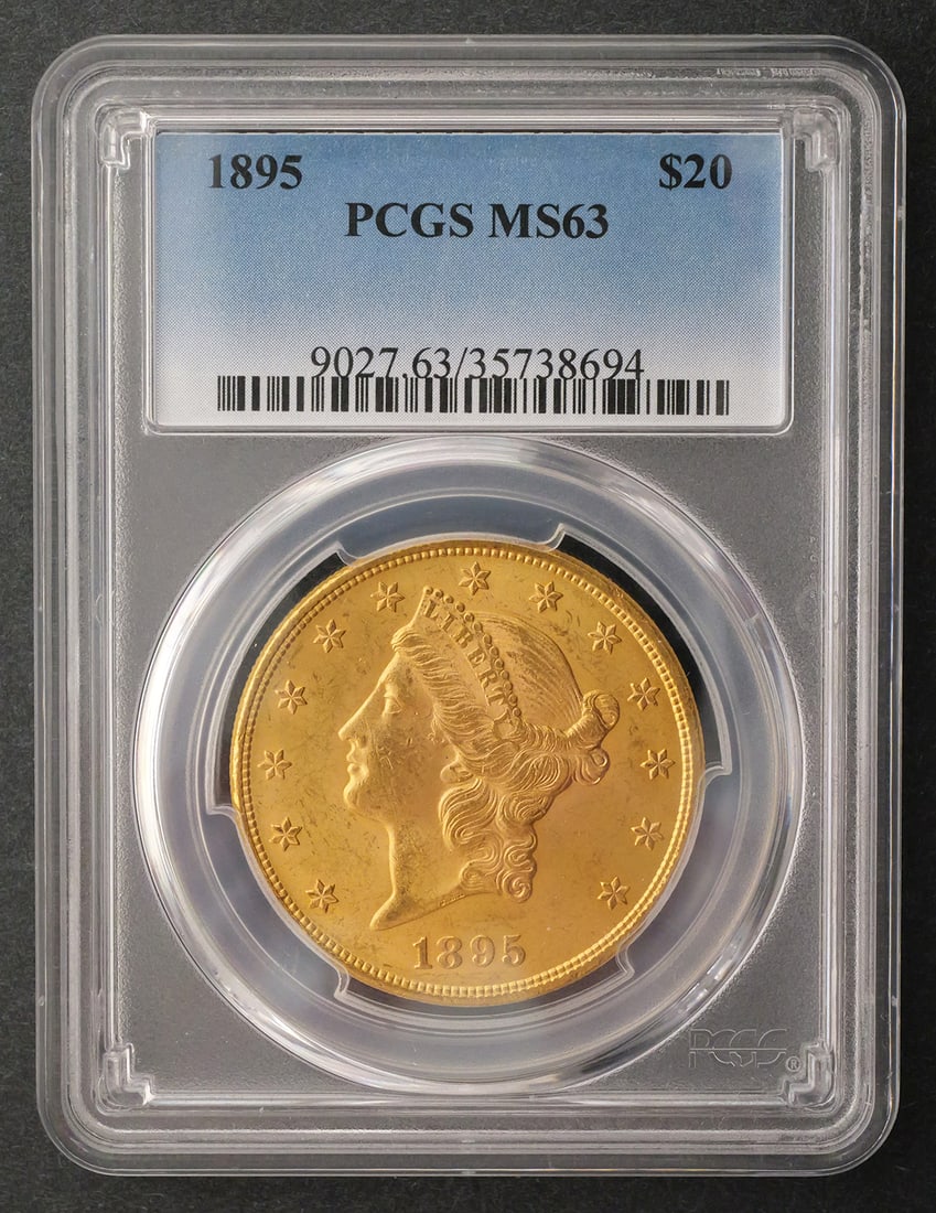 1895 $20 Liberty PCGS MS63: PCGS graded MS 63, 1895 United States $20 Liberty Head gold double eagle. PLEASE NOTE: Credit cards will not be accepted for this purchase. This item can be shipped in-house. Multiple lot combined