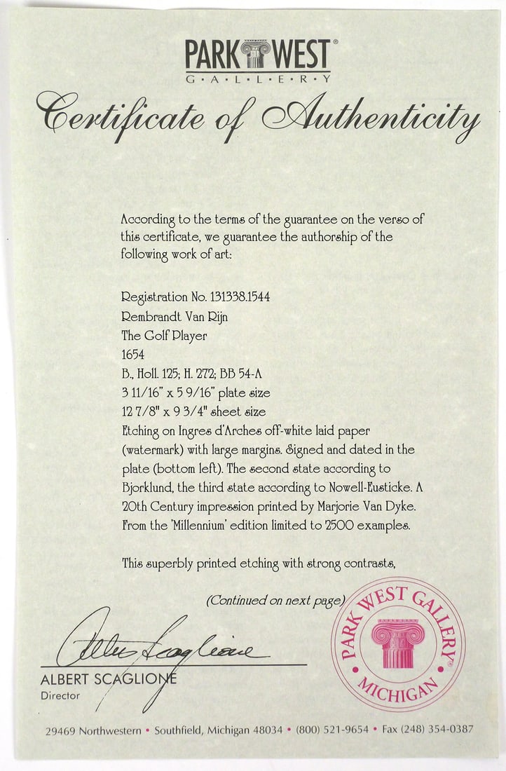 REMBRANDT The Golf Player Etching - 5