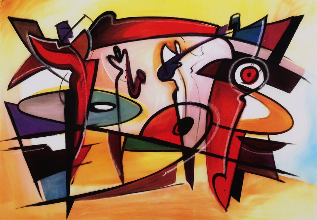 ALFRED GOCKEL Abstract Seriolithograph: Seriolithograph of an abstract composition titled "Afternoon Jam Session" by Alfred Gockel, signed in the plate. Image measures 15" x 21" frame measures 28" x 33-1/2". Includes COA from Park West