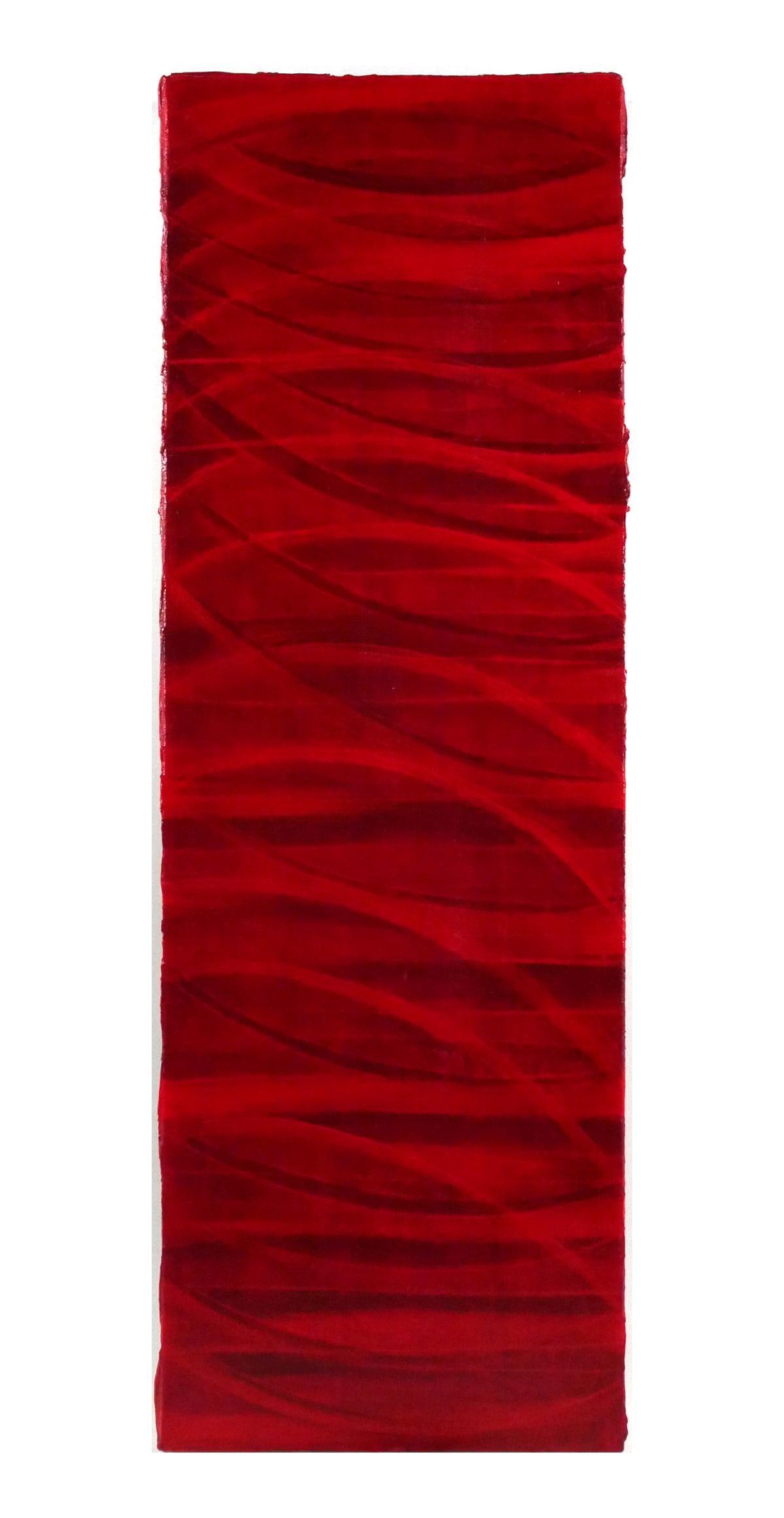 CHRISTOPHER MARTIN Abstract Acrylic Painting: Horizontal abstract composition in red, acrylic on canvas titled "Astral Genesis II" signed on back Christopher Martin and dated 2002. Canvas measures 12" x 36". This item will need to be shipped by a