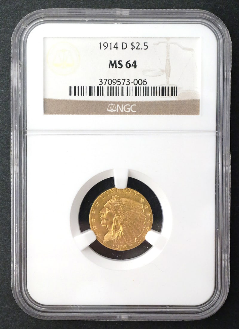 1914-D $2.5 Indian Quarter Eagle NGC MS64 (1 of 2)