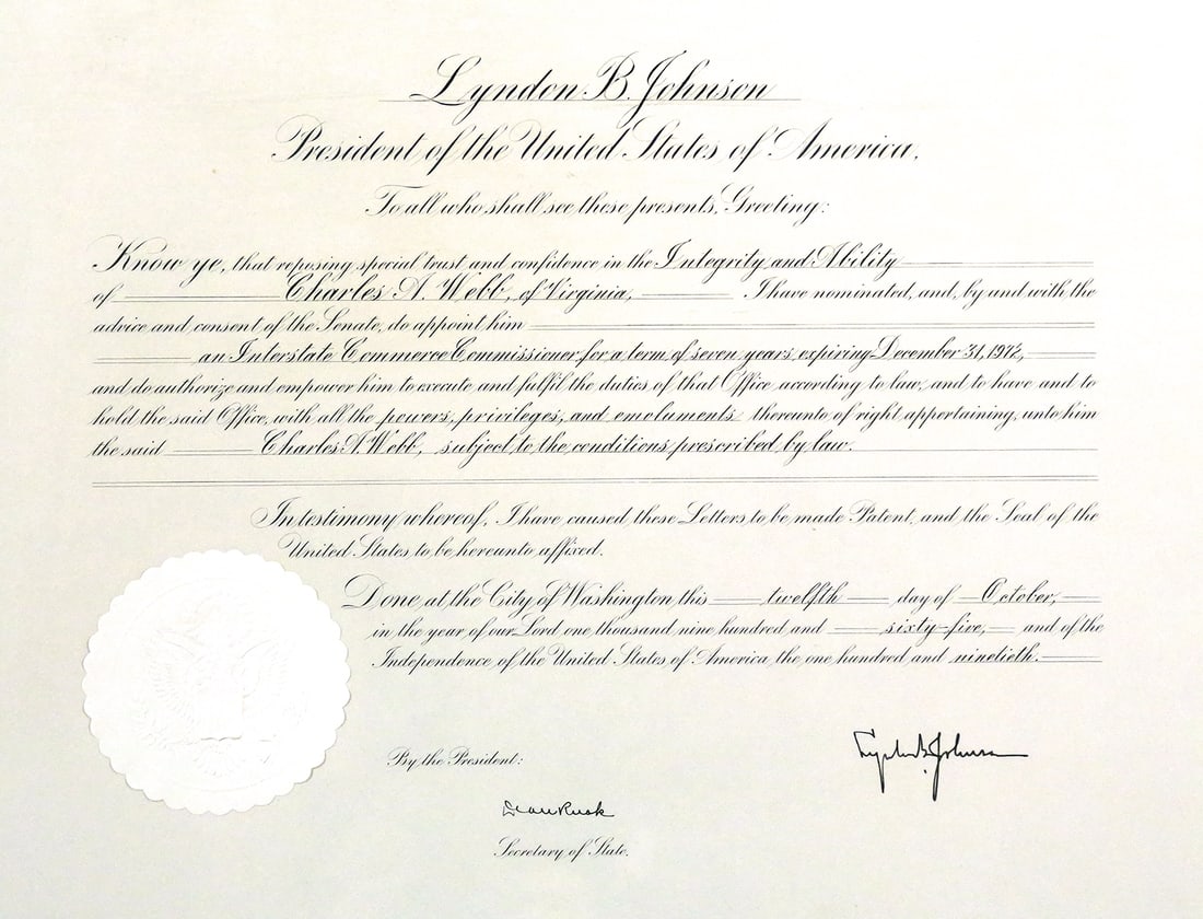 Lyndon B. Johnson Document Signed as President (1 of 4)