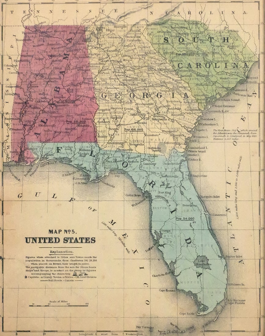 Antique Map of Southeast United States (1 of 3)