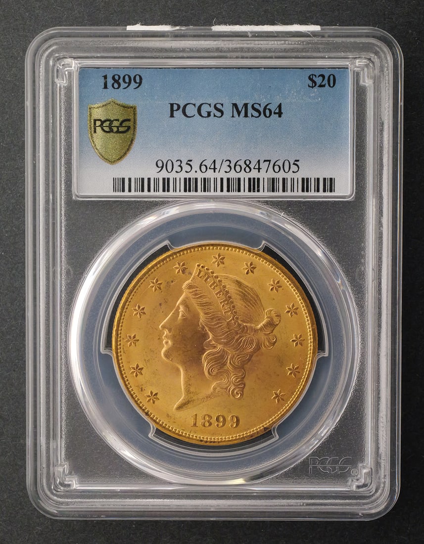 1899 $20 Liberty PCGS MS64: PCGS graded MS 64, 1899 United States $20 Liberty Head gold double eagle. PLEASE NOTE: Credit cards will not be accepted for this purchase. This item can be shipped in-house. Multiple lot combined