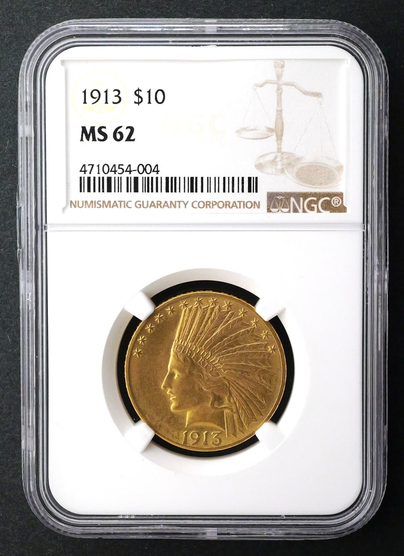 1913 $10 Indian Head Eagle NGC MS62: NGC graded MS 62,1913 United States $10 Indian Head gold eagle. PLEASE NOTE: Credit cards will not be accepted for this purchase. This item can be shipped in-house. Multiple lot combined shipping may