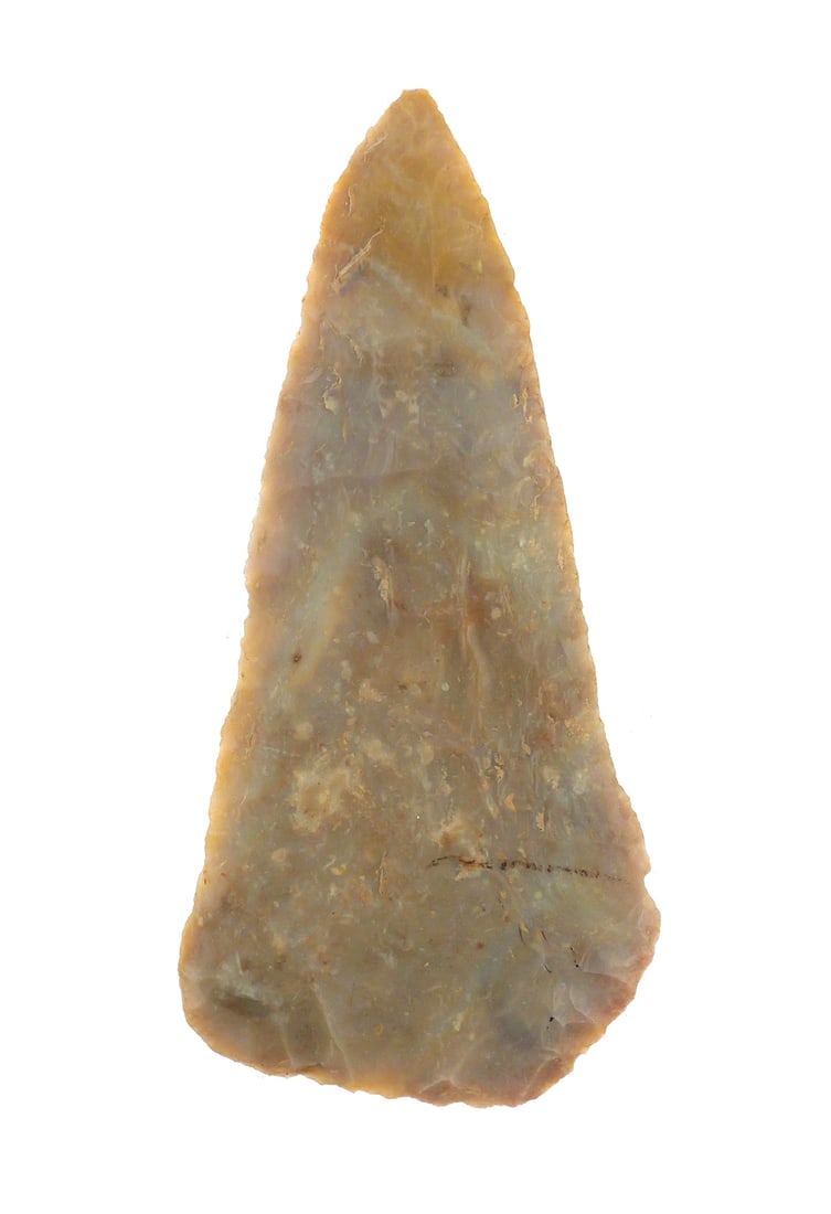 Archaic Knife Williamson Co TX Rogers COA: From the Michael Hough collection. Archaic Knife Danby Ranch Williamson County Texas. Dwain Rogers COA. Measures 3-1/2" x 1-5/8". This item can be shipped in-house. Multiple lot combined shipping may