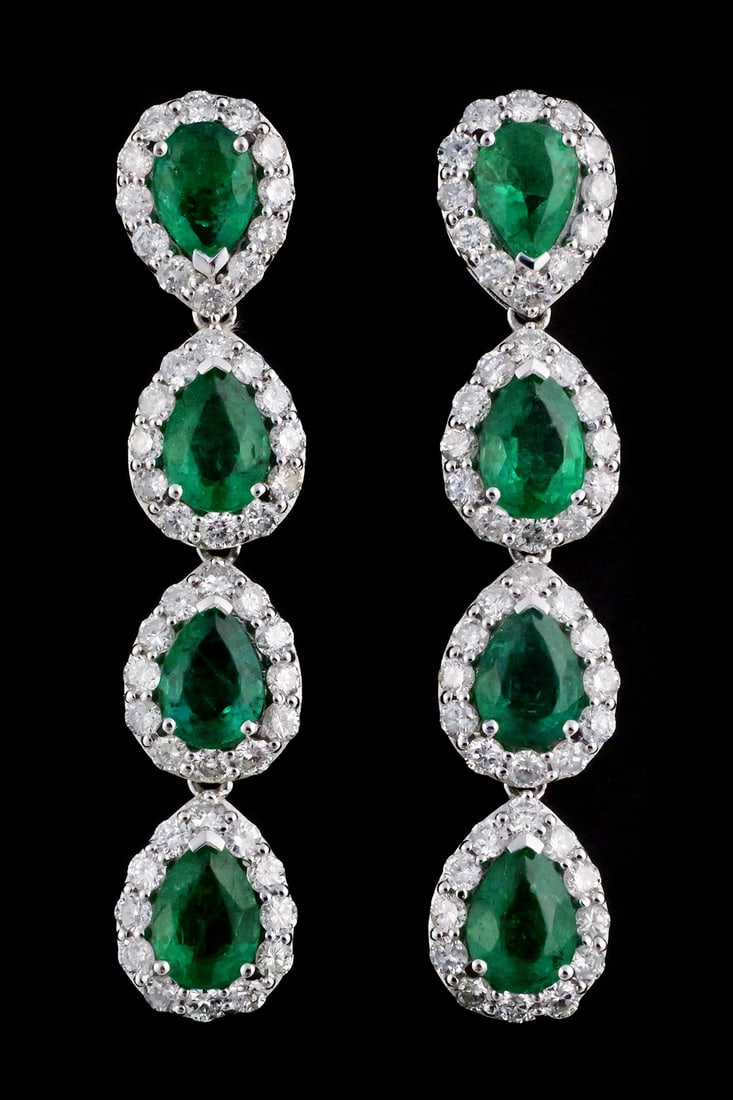 Platinum Emerald Diamond Dangle Earrings (1 of 4)