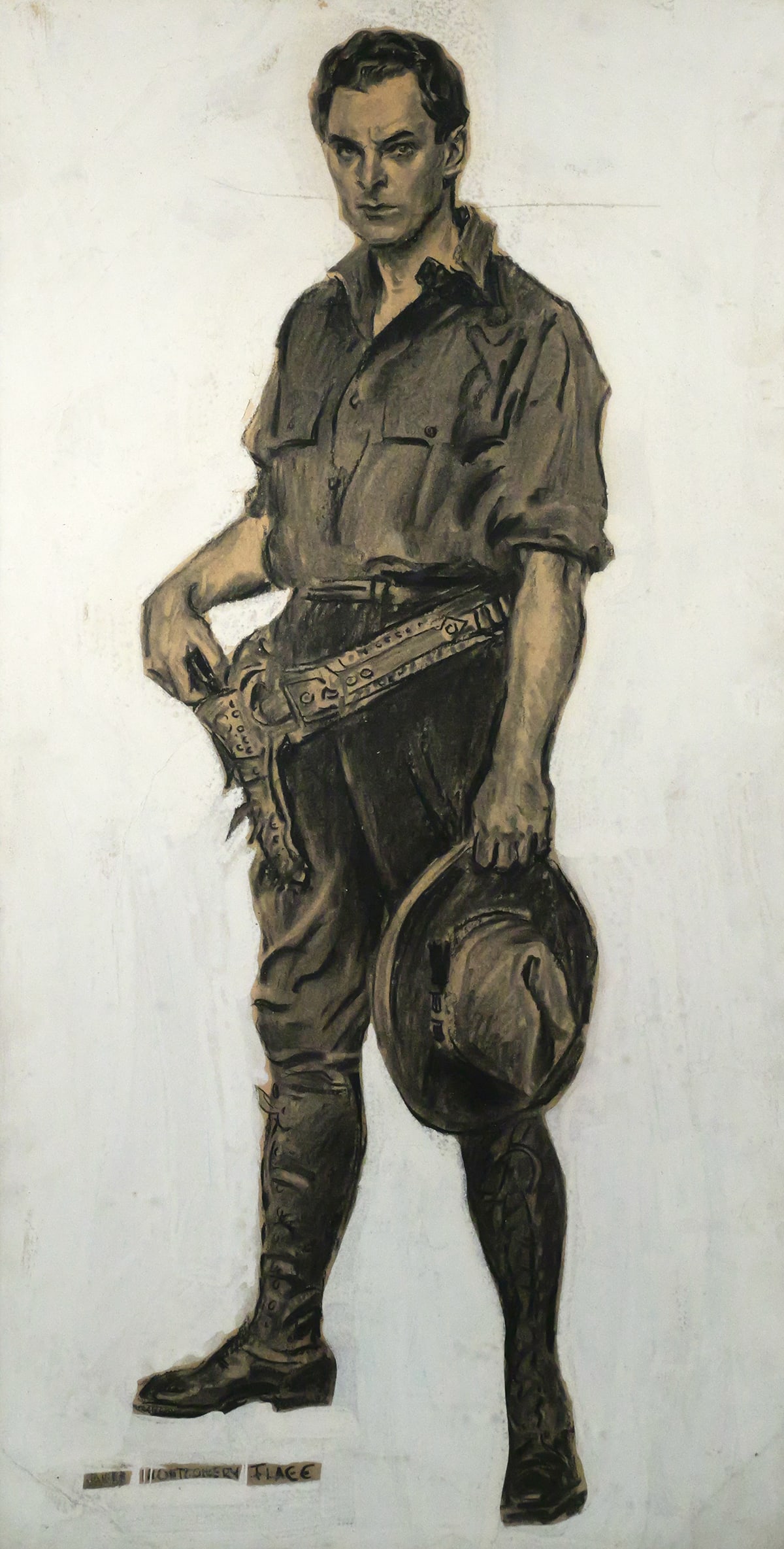 JAMES MONTGOMERY FLAGG Original Poster Art: Original charcoal and gouache by James Montgomery Flagg (American, 1877-1960), an artist best known for his Uncle Sam recruitment posters in WWI. Depicts standing man figure, the actor Thomas Meighan.