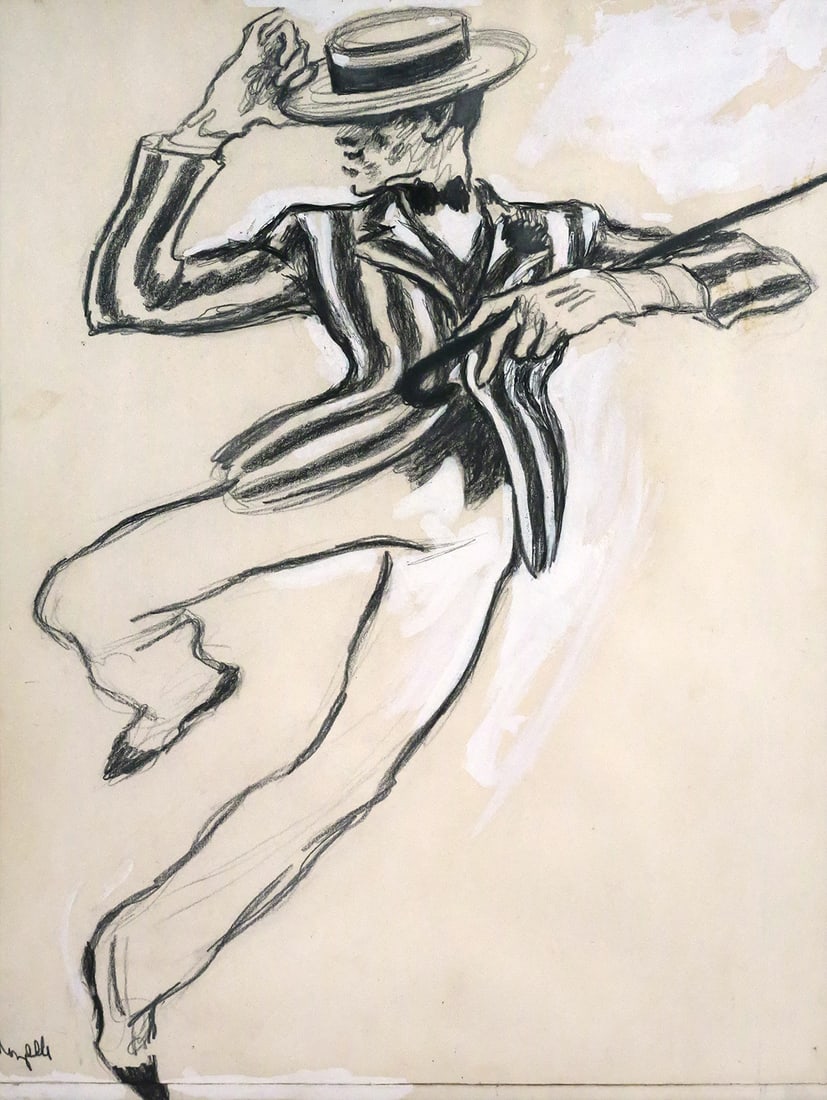 MOZELLE THOMPSON, Soft Shoe Dancer: Mozelle Thompson (American, 1926-1969) original pencil sketch entitled, "Soft Shoe Dancer", signed. Mozelle was the only prolific African American artist to illustrate record album covers during the