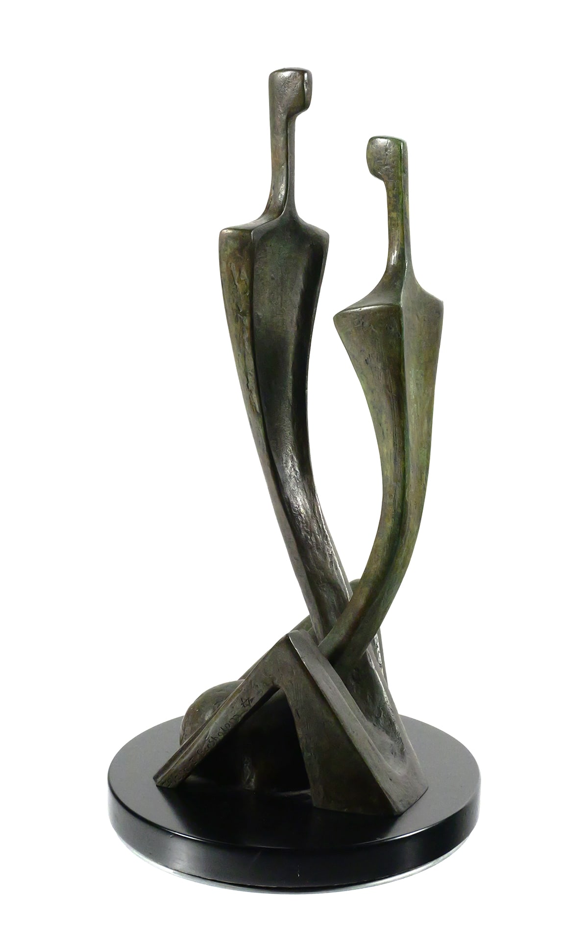 ITZIK BENSHALOM Couple Bronze Sculpture, 1982: Itzik Benshalom (Israeli, b. 1945) Interlinked Form Couple, signed and numbered 20/250. Measures 24" tall x 12-1/4" in diameter at base. Comes with a 1978-1988 Exhibition Catalog. This item will need