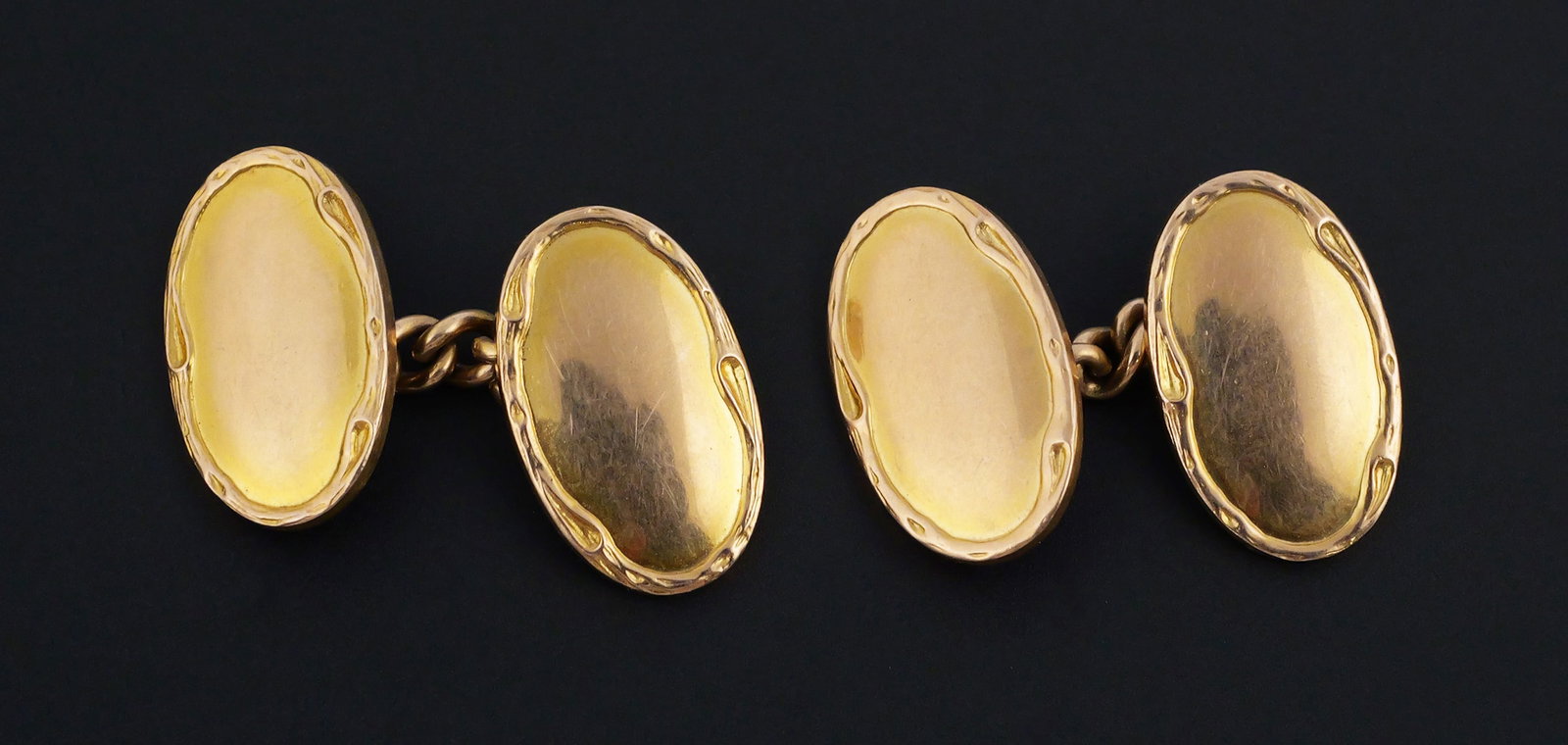 15k Gold Vintage English Cufflinks: Antique Birmingham 1912 cufflinks, 15 carat gold (.625). Weight 8.2 grams. This item can be shipped in-house. Multiple lot combined shipping may require 3rd Party shipping.