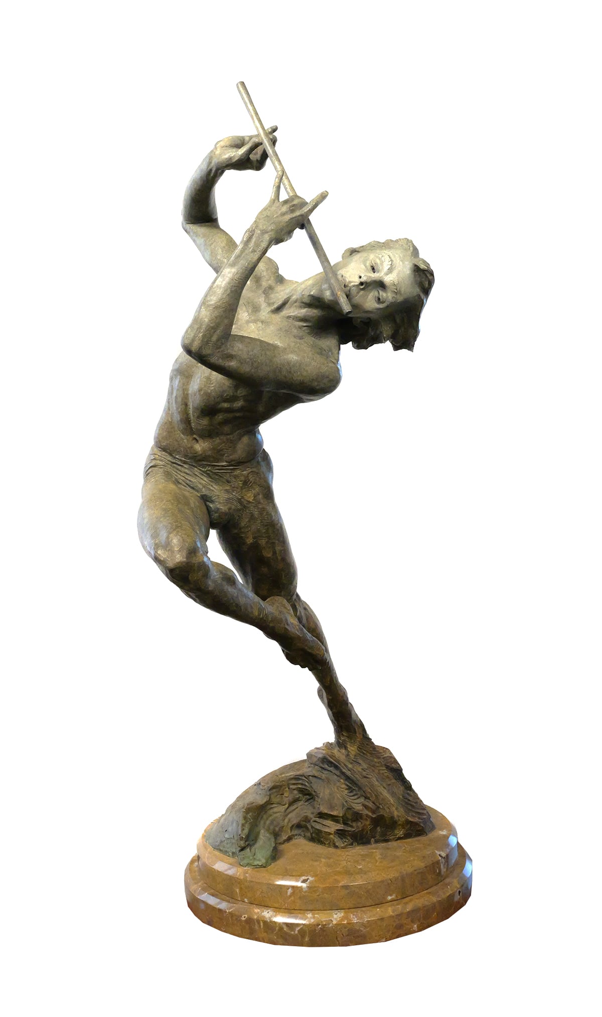 RICHARD MACDONALD Flutist Bronze Sculpture: Monumental bronze sculpture by Richard MacDonald (American, b. 1946), a half life size "Flutist" sculpture. Part of the sculptor's Joie de Vivre collection (flutist, piper and trumpeter), it has a mag