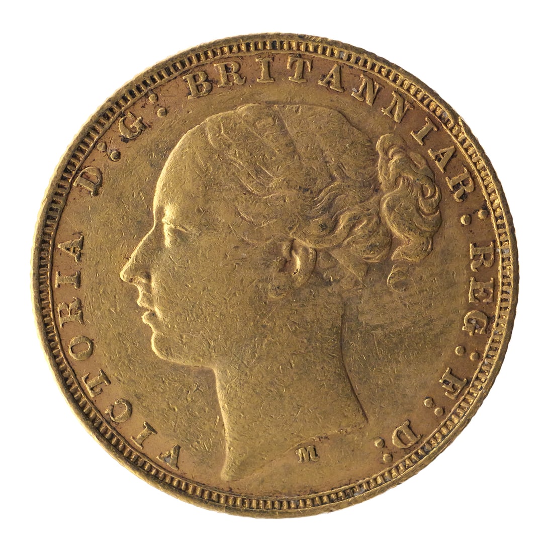 1878 Gold Sovereign Coin, Melbourne: 1878 UK gold sovereign with Melbourne M mint mark. 7.9 grams. 22mm. PLEASE NOTE: Credit cards may not be accepted for this purchase. This item can be shipped in-house. Multiple lot combined shipping m