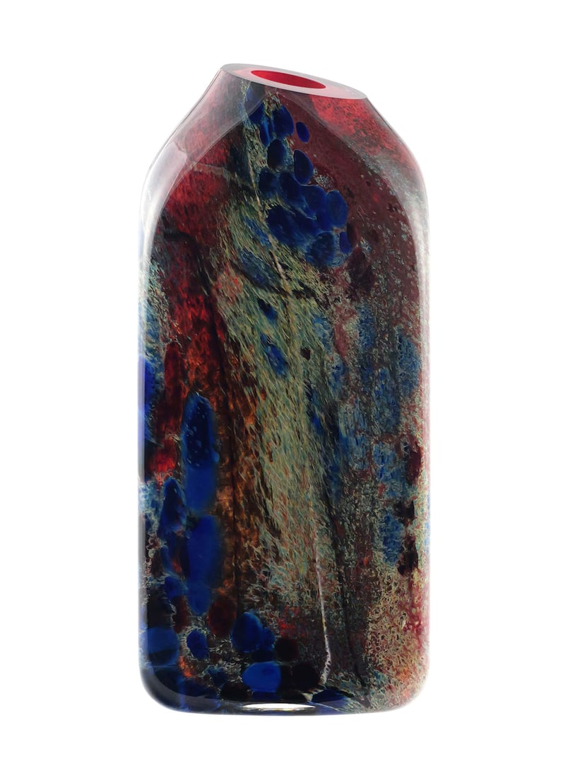 RANDI SOLIN Art Glass 19" Vase: Art glass vase by Randi Solin (American, 20th/21st century). Signed and dated 2015. Titled "Internal Aliyah." Measures 18-3/4" high and 8-1/2" wide by 4-1/2" deep. One of several pieces in today's