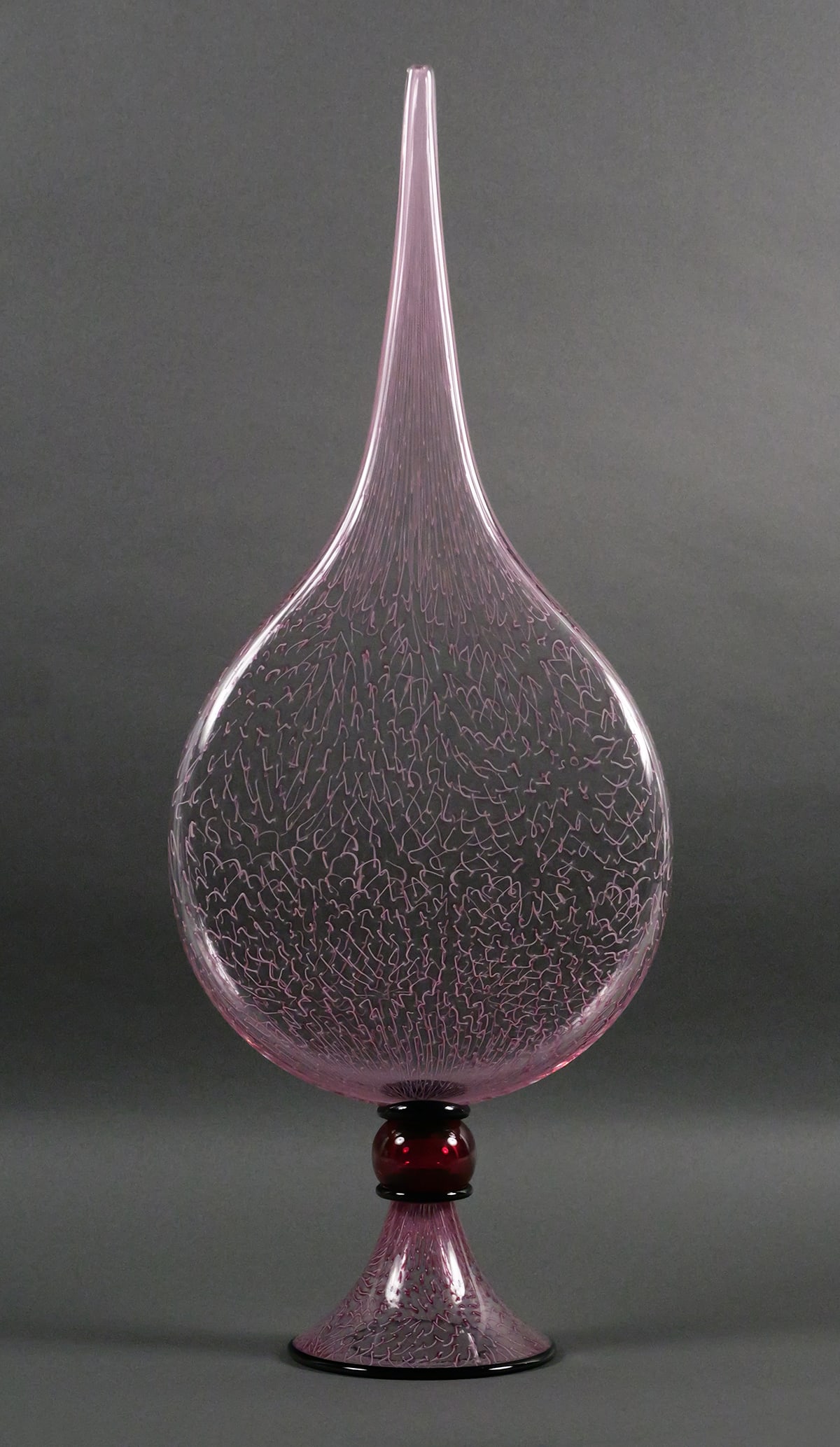 KENNY PIEPER Art Glass 30" Sculpture: Art glass by Kenny Pieper (American, 20th/21st century). Signed and dated 2012. Titled "Ruby Splash." Measures 30-5/8" high, 12" wide and 4" deep. One of several pieces in today's auction from a