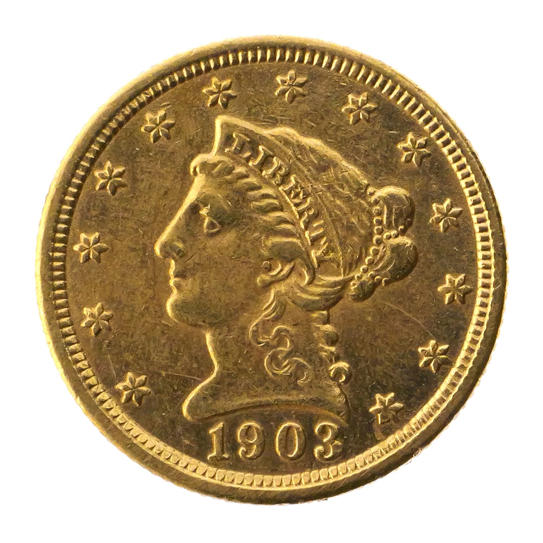 1903 U.S. Gold Quarter Eagle $2.50 Coin: $2.50 quarter eagle gold, dated 1903. This item can be shipped in-house. Multiple lot combined shipping may require 3rd Party shipping.