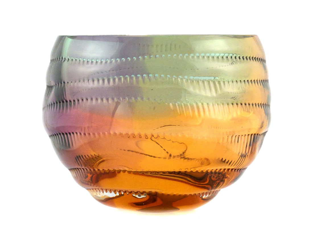 LEON APPLEBAUM Art Glass Bowl: Sculptured art glass bowl by Leon Appelbaum (American, b. 1945). 8" diameter, 6-1/4" high. One of several pieces in today's auction from a private contemporary art glass collection. This item can be