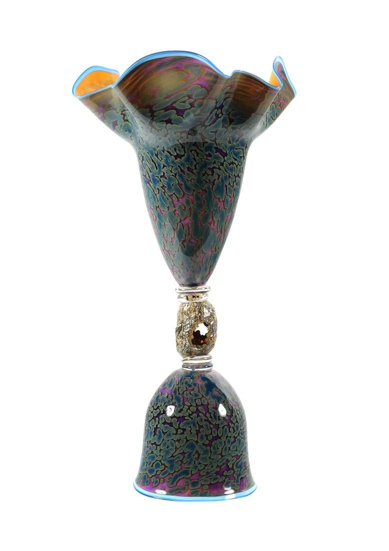 BRYON SUTHERLAND Art Glass 26" Sculpture: Large sculpture by Bryon Sutherland (American, 20th/21st century), formerly of Orient & Flume. Titled "Glow Vein." About 26" high and 14" wide. One of several pieces in today's auction from a private