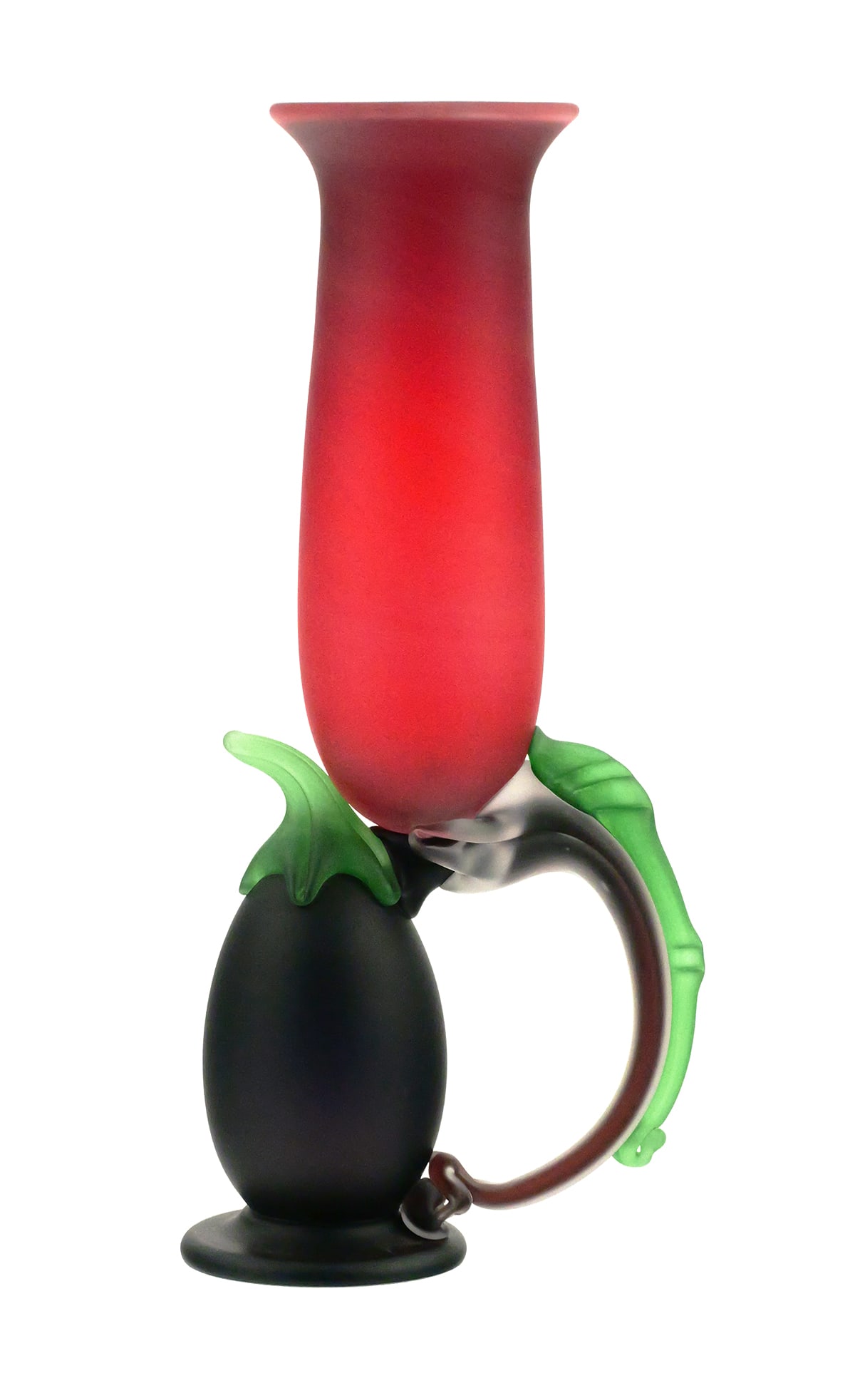 ROBERT LEVIN Art Glass Eggplant Goblet: Whimsical eggplant-based goblet by Robert Levin (American, 20th/21st century). Signed and dated 1999, 12-3/4" high. One of several pieces in today's auction from a private contemporary art glass colle